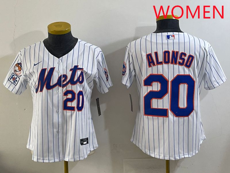 Women New York Mets #20 Alonso White Stripe Game 2025 Nike MLB Jersey style 9->women mlb jersey->Women Jersey